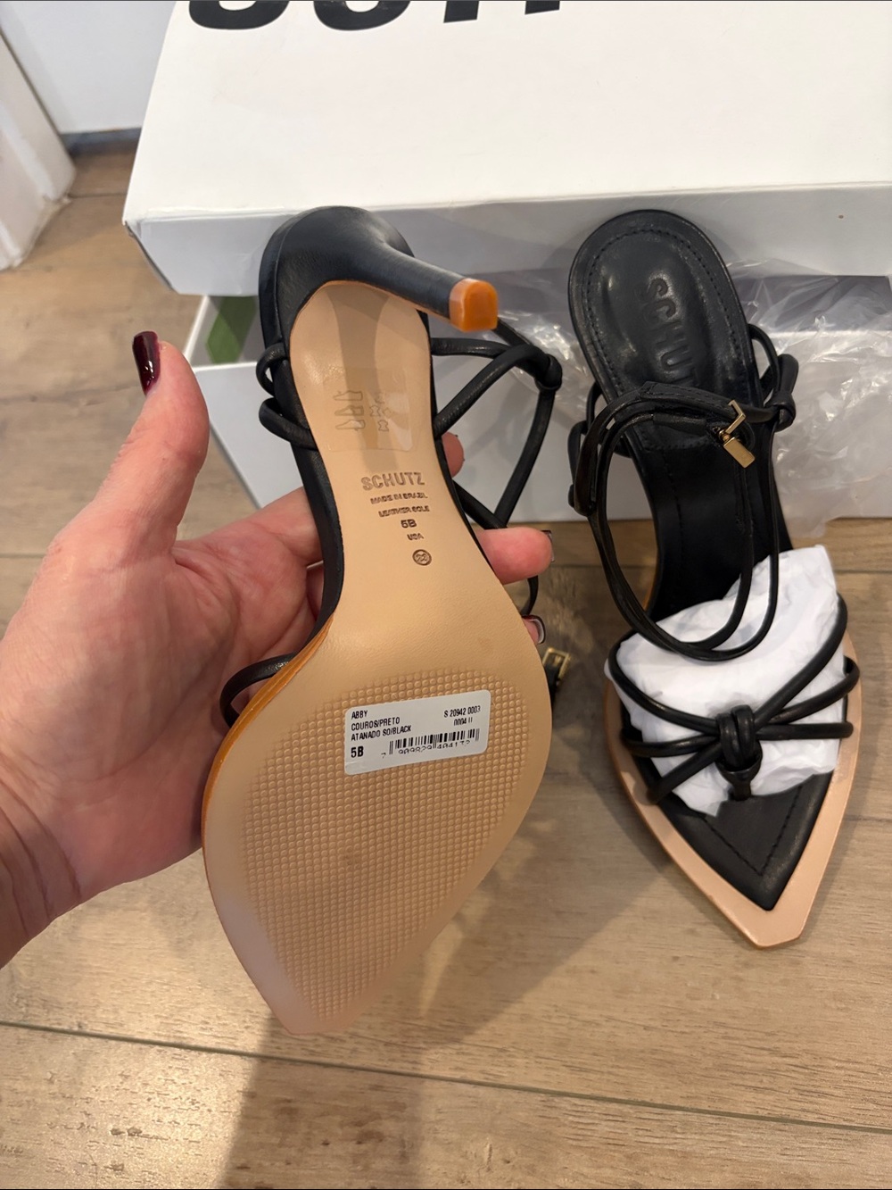 SCHUTZ Black Lace-Up Pointed Heels with Nude Trim - Picture 2 of 4